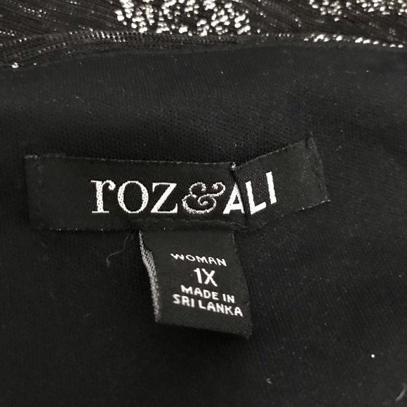 ROZ & ALI Womens Black Silver V Neck Flutter Sleeve Top 1X Tank Lined Tunic - Picture 7 of 8